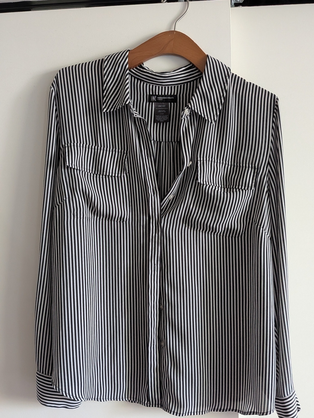 INC International Concepts Black and White Vertical Stripe Button-Down Shirt